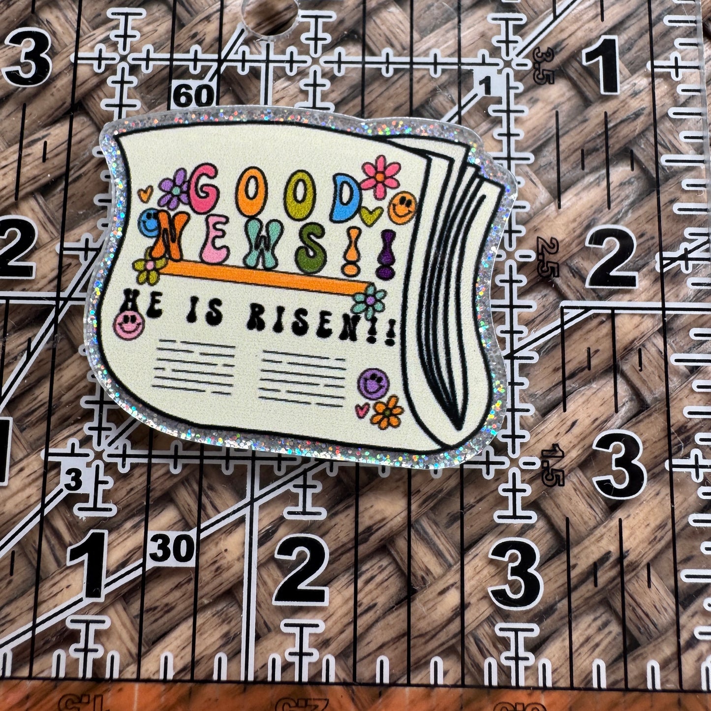 Acrylic Fatback, Planar, Cabochon, Craft Supply - Christian, Good News He has Risen