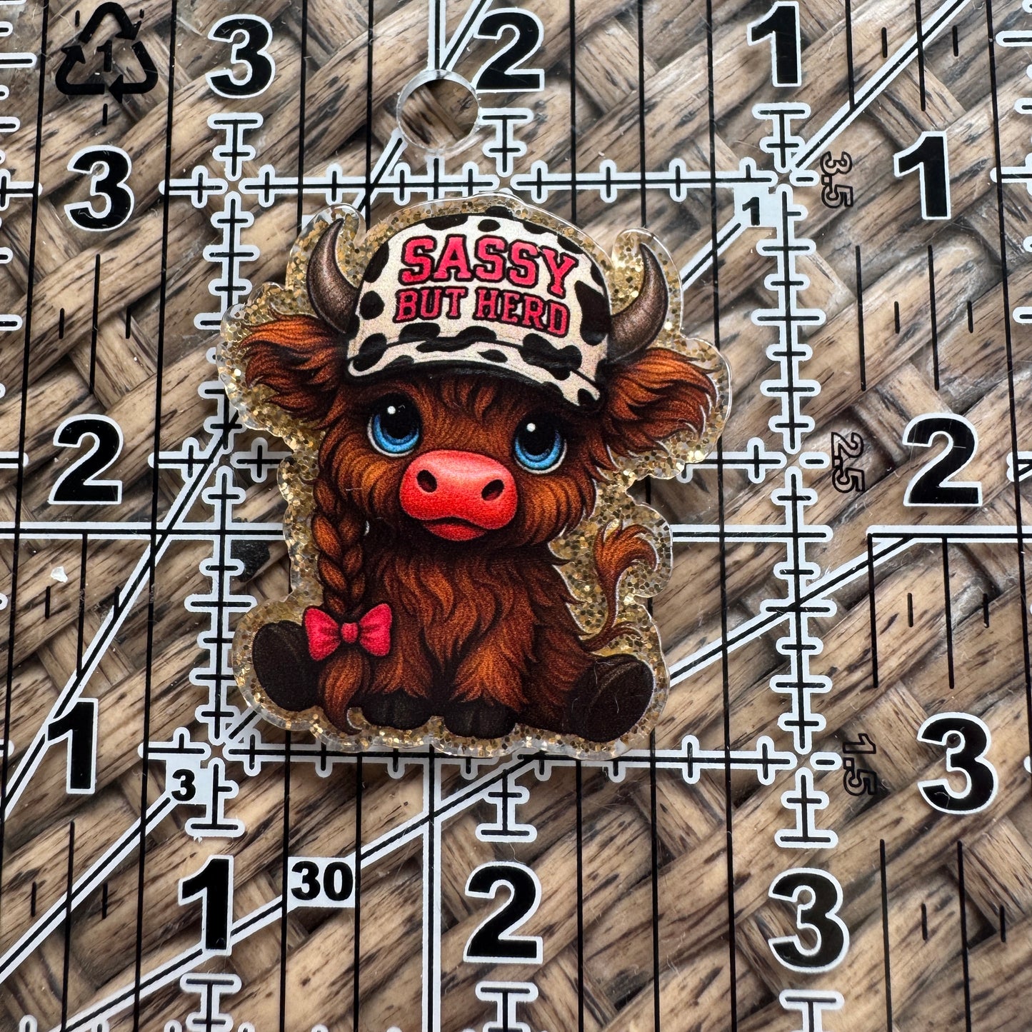 Acrylic Fatback, Planar, Cabochon, Craft Supply -Humor, Highland Cow Sassy but Herd