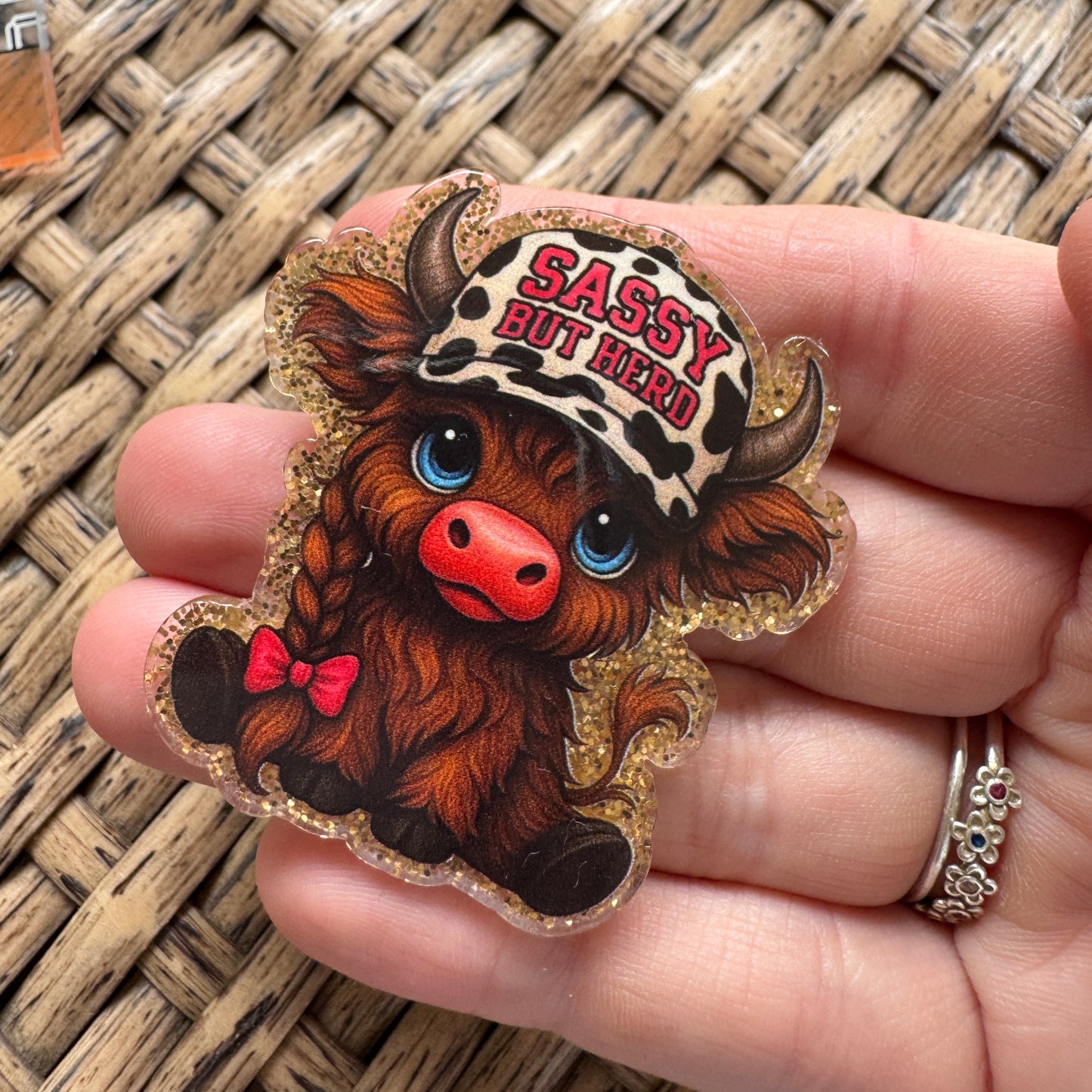 Acrylic Fatback, Planar, Cabochon, Craft Supply -Humor, Highland Cow Sassy but Herd