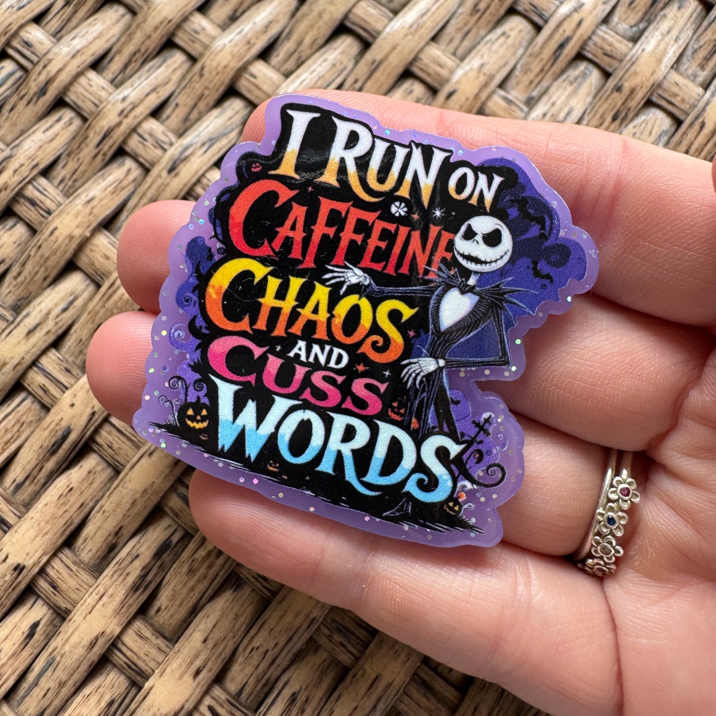 Acrylic Fatback, Planar, Cabochon, Craft Supply -Humor, I run off Coffee and Cuss Words