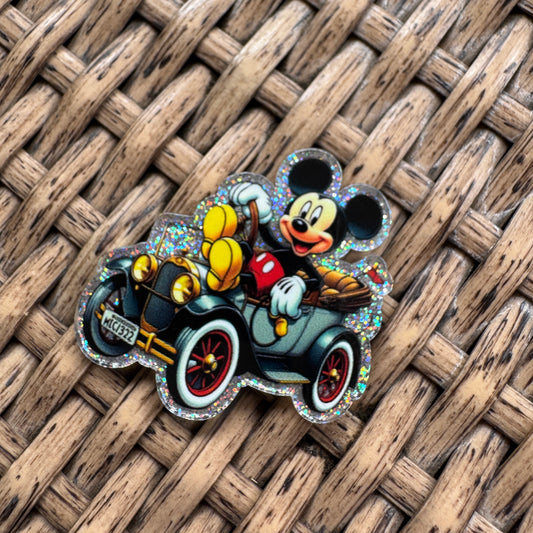 Acrylic Fatback, Planar, Cabochon, Craft Supply - Cartoon Mickey Vintage Car
