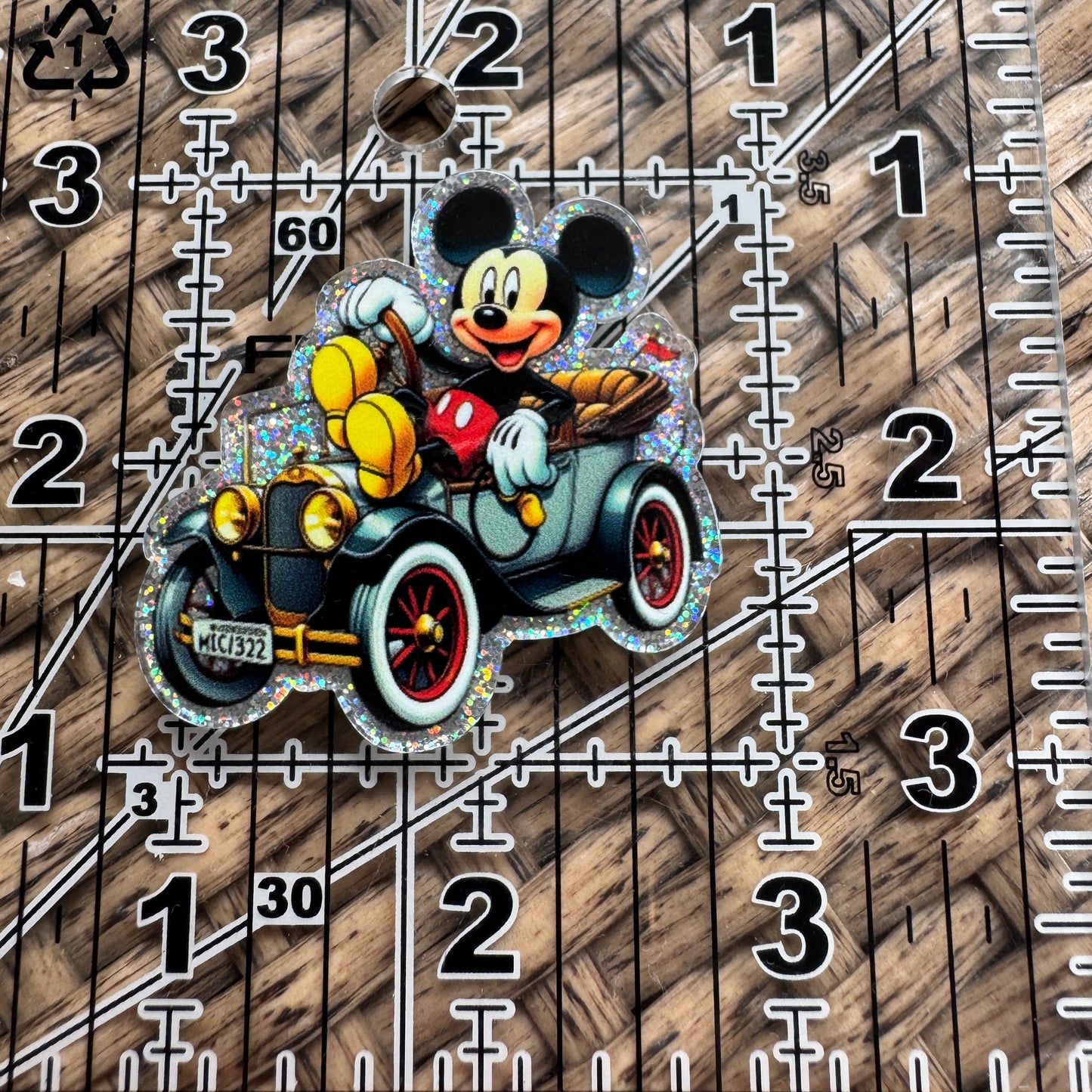 Acrylic Fatback, Planar, Cabochon, Craft Supply - Cartoon Mickey Vintage Car