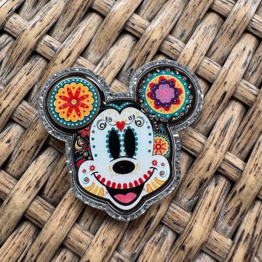 Acrylic Fatback, Planar, Cabochon, Craft Supply - Cartoon Mickey Head Day of the Dead