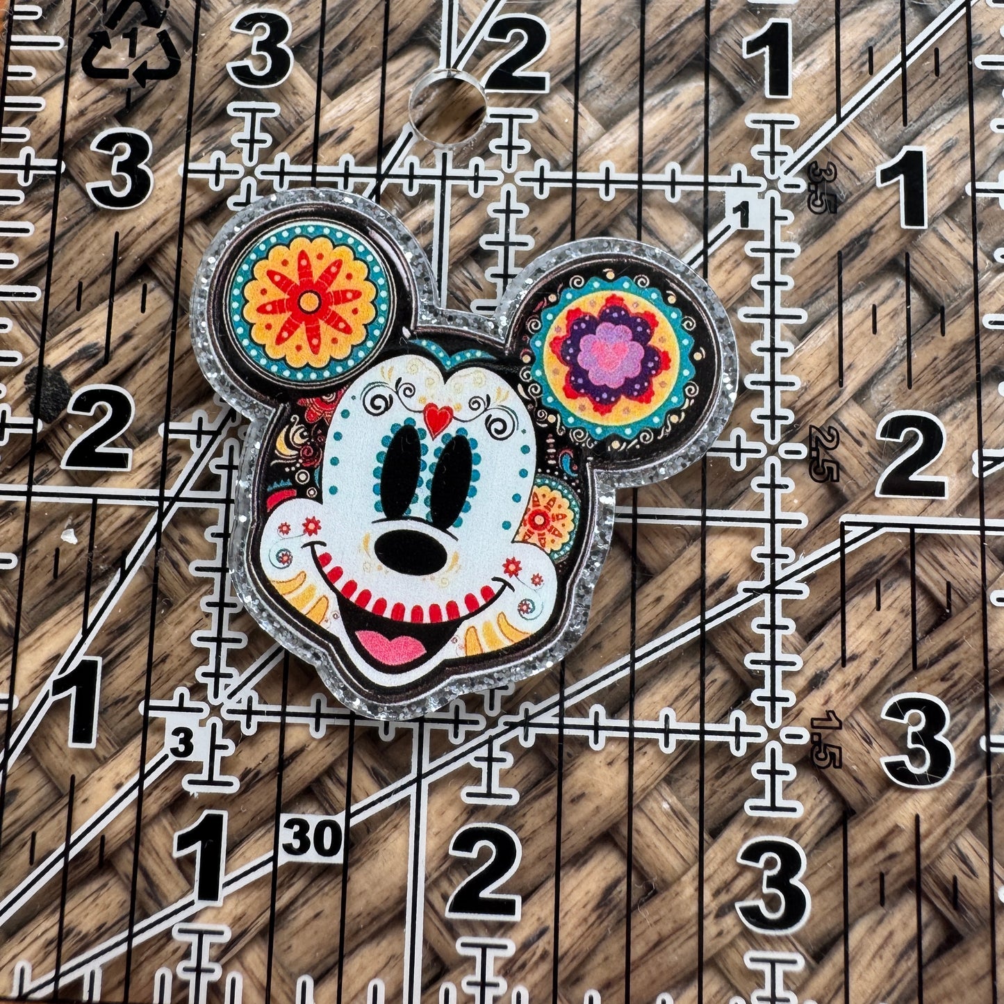 Acrylic Fatback, Planar, Cabochon, Craft Supply - Cartoon Mickey Head Day of the Dead