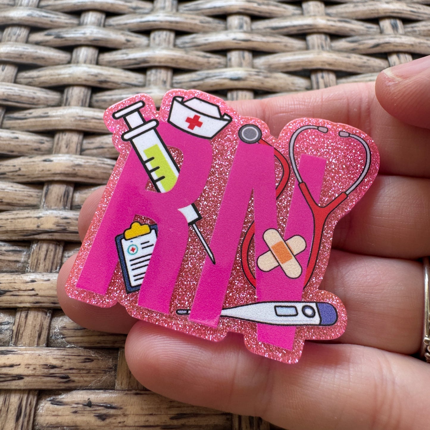Acrylic Fatback, Planar, Cabochon, Craft Supply - RN Pink Nurse