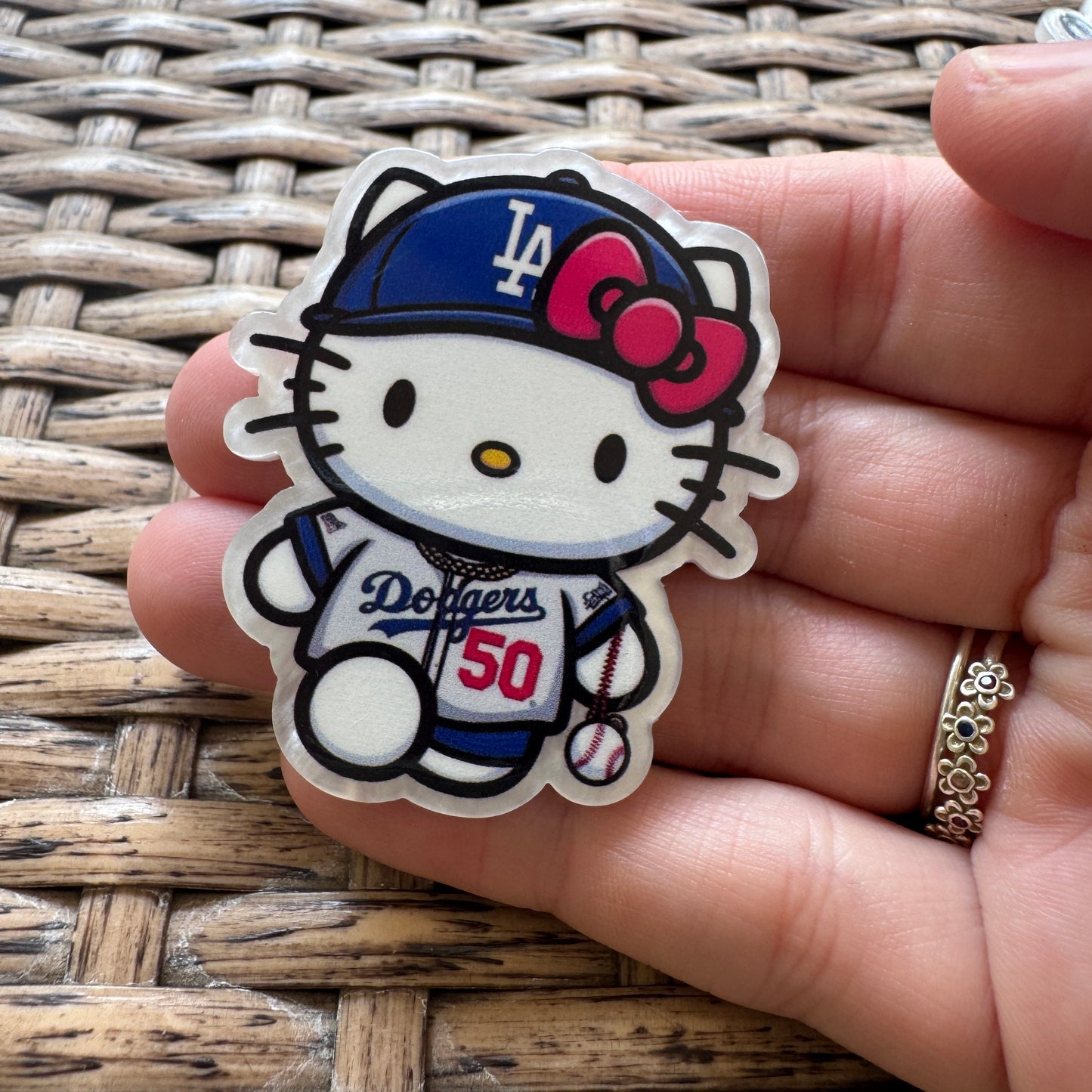 Acrylic Fatback, Planar, Cabochon, Craft Supply - Sports Hello Kitty LA Dodgers