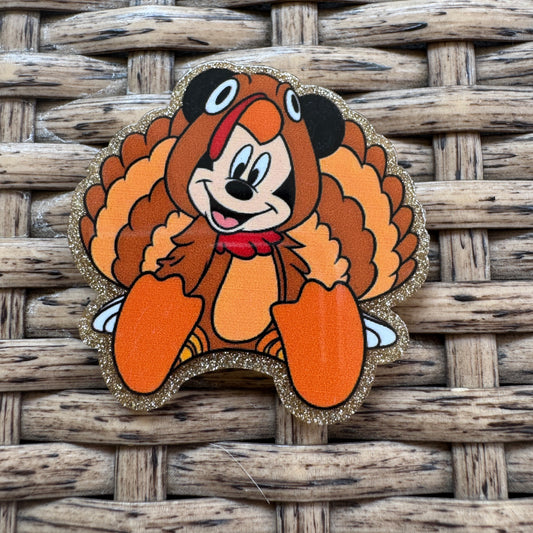 Acrylic Fatback, Planar, Cabochon, Craft Supply - Cartoon Mickey Turkey Thanksgiving