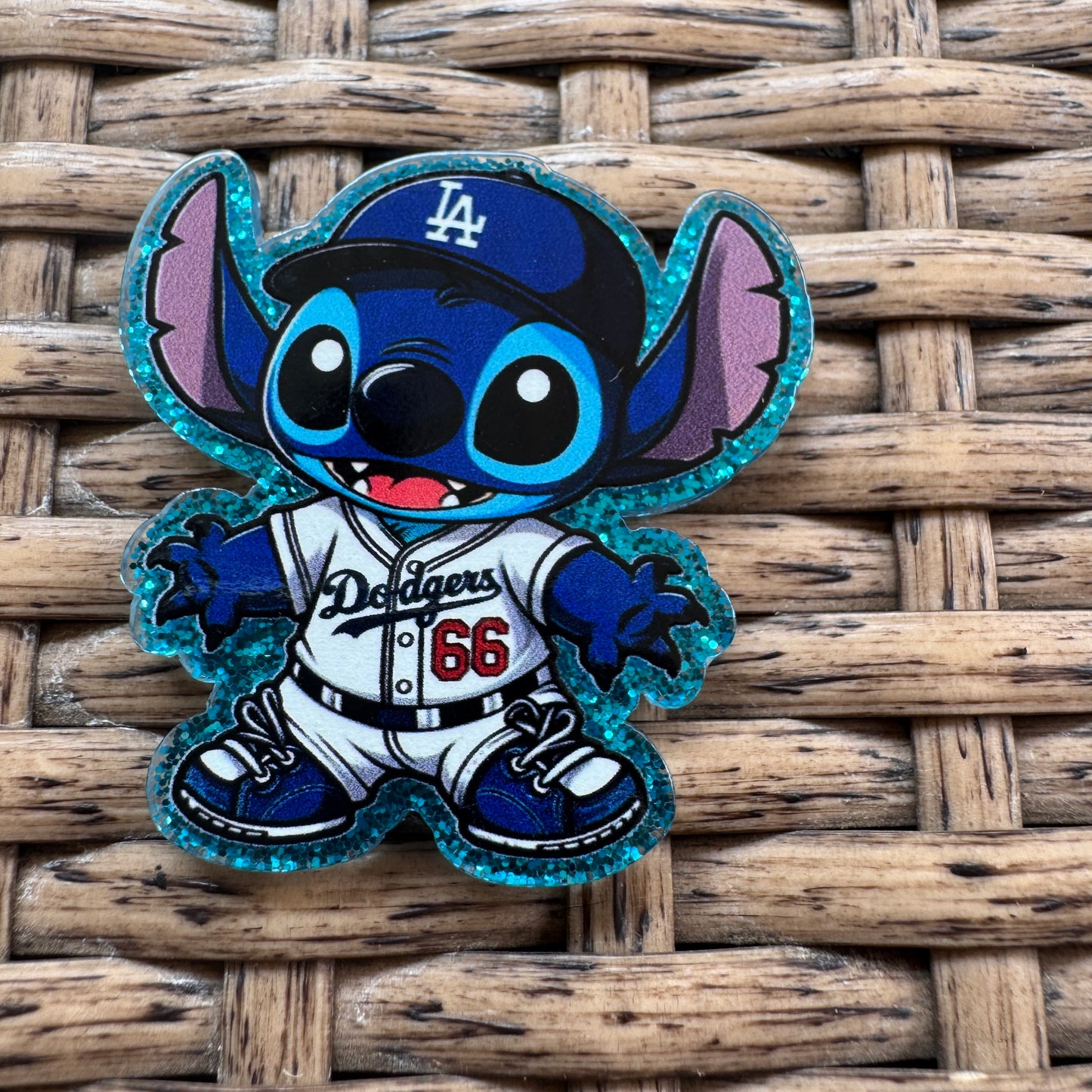 Acrylic Fatback, Planar, Cabochon, Craft Supply - Sports Stitch LA Dodgers