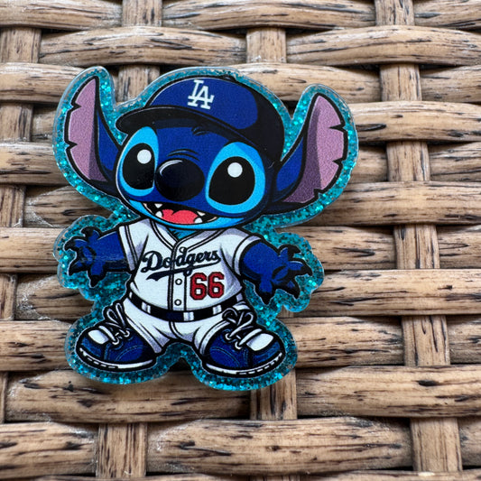 Acrylic Fatback, Planar, Cabochon, Craft Supply - Sports Stitch LA Dodgers