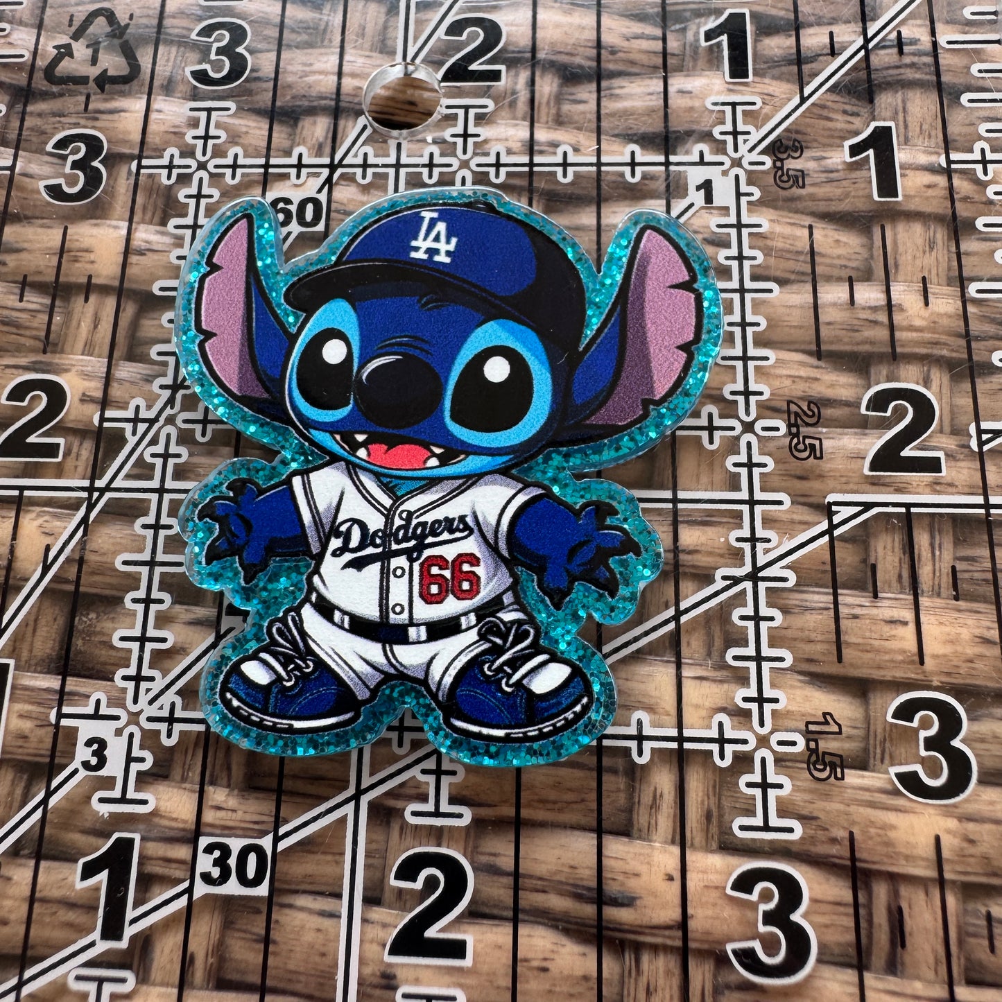 Acrylic Fatback, Planar, Cabochon, Craft Supply - Sports Stitch LA Dodgers