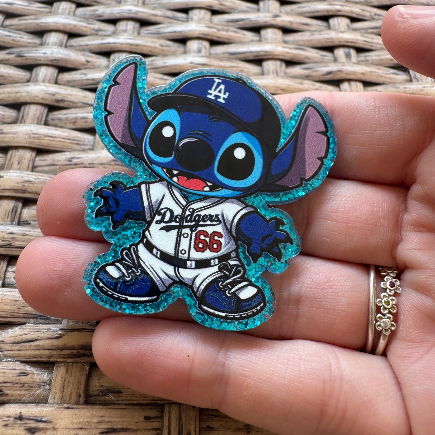 Acrylic Fatback, Planar, Cabochon, Craft Supply - Sports Stitch LA Dodgers