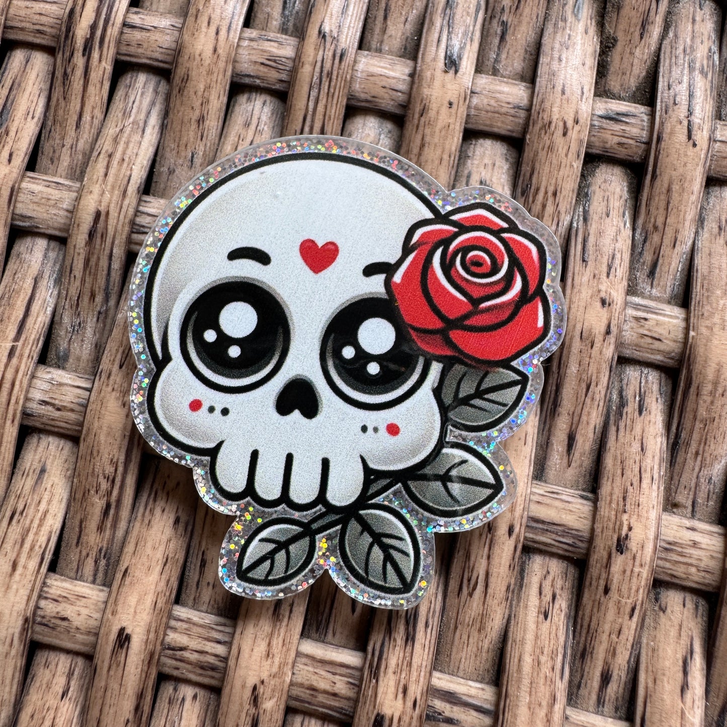 Acrylic Flatback,  Planar, Cabochon, Single Pc - Skull with Flower