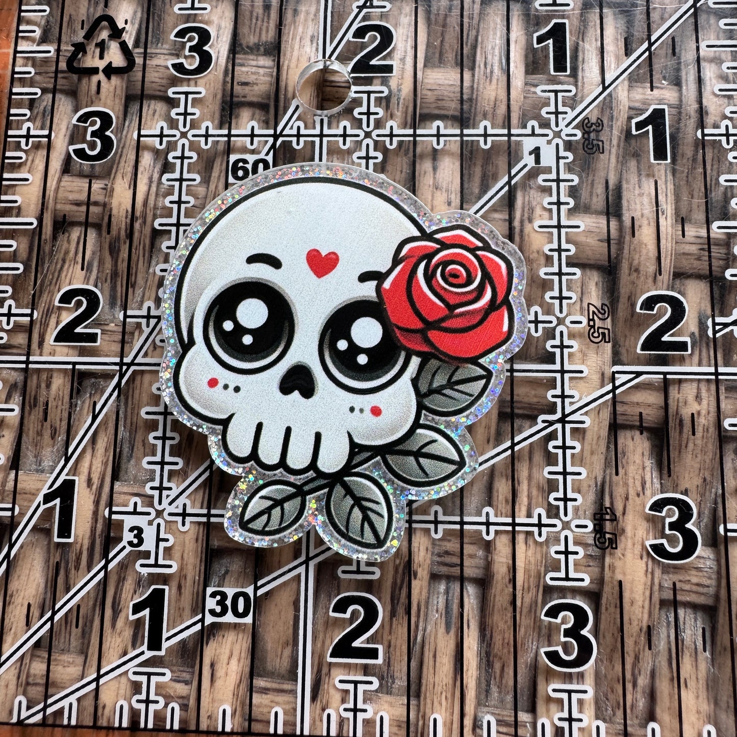 Acrylic Flatback,  Planar, Cabochon, Single Pc - Skull with Flower