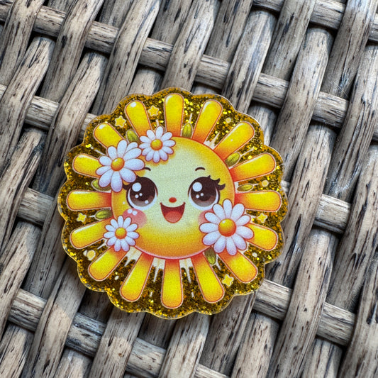 Acrylic Flatback,  Planar, Cabochon, Single Pc - Sunshine and Daisy