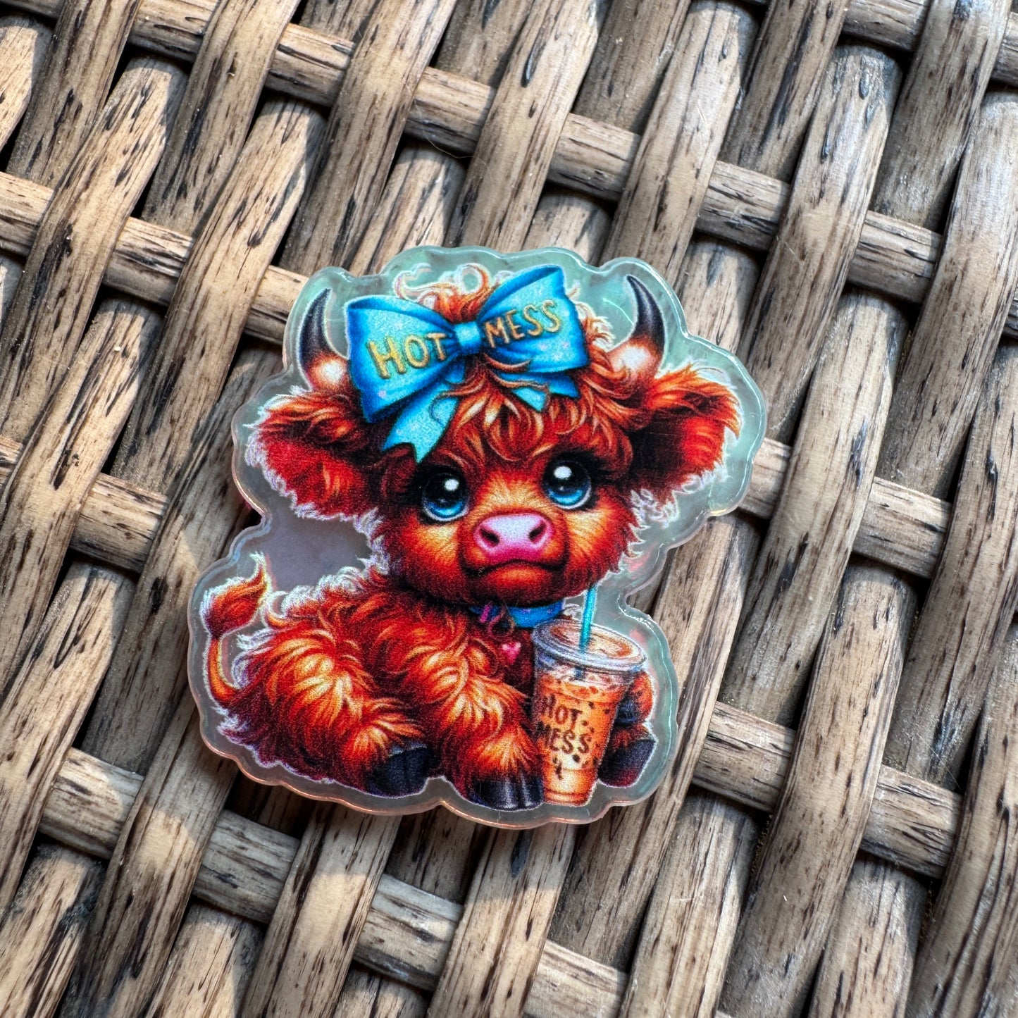 Acrylic Flatback,  Planar, Cabochon, Single Pc - Cute Cow Hot Mess