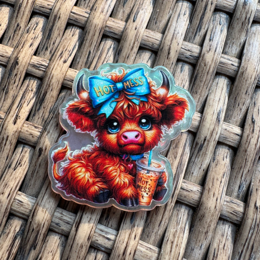 Acrylic Flatback,  Planar, Cabochon, Single Pc - Cute Cow Hot Mess