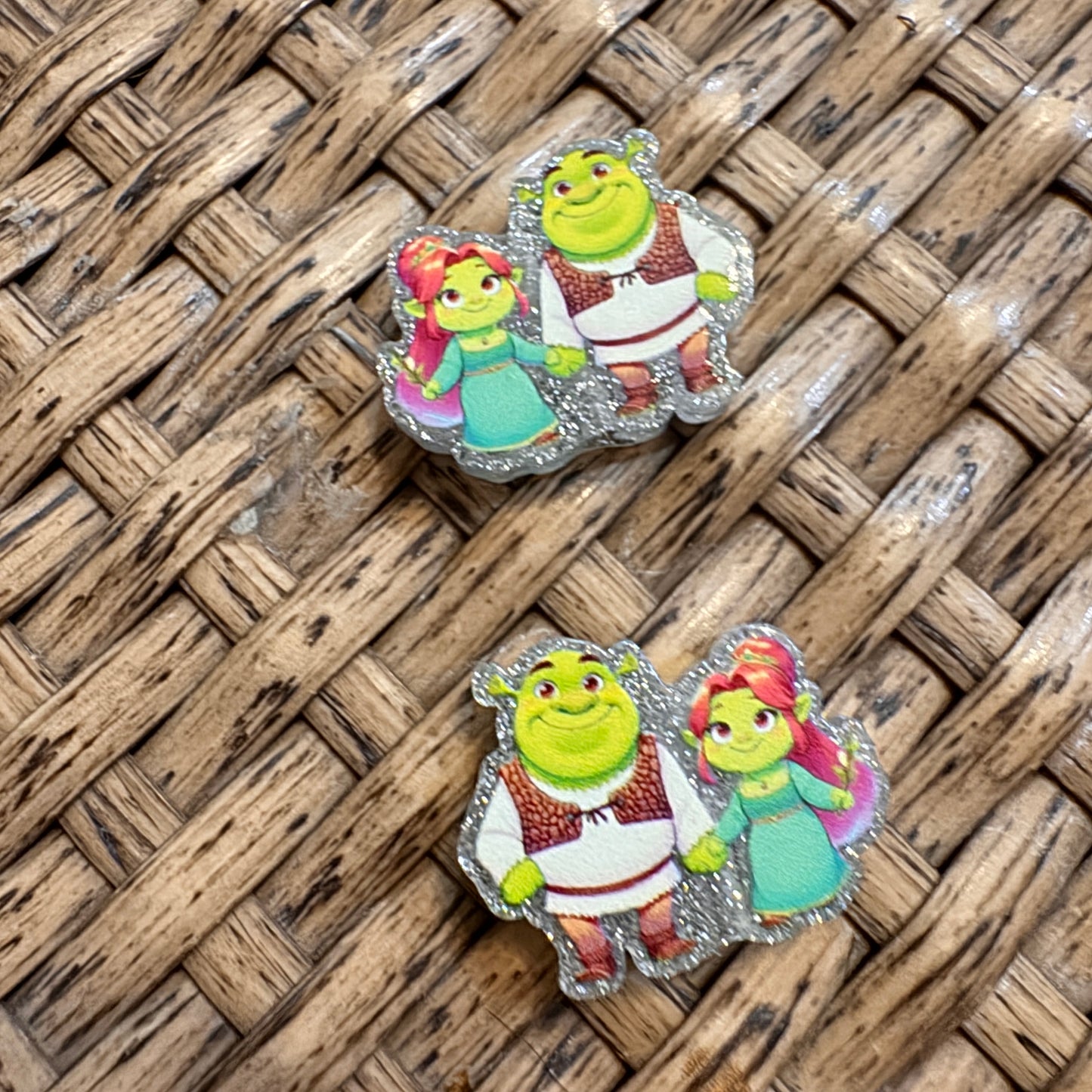 Shrek and Fiona Small Acrylic Focal Bead Set of Two  – Double-Sided Image Charms for Beadable Pens, Badge Reels, Keychains, Jewelry, Junk Cases