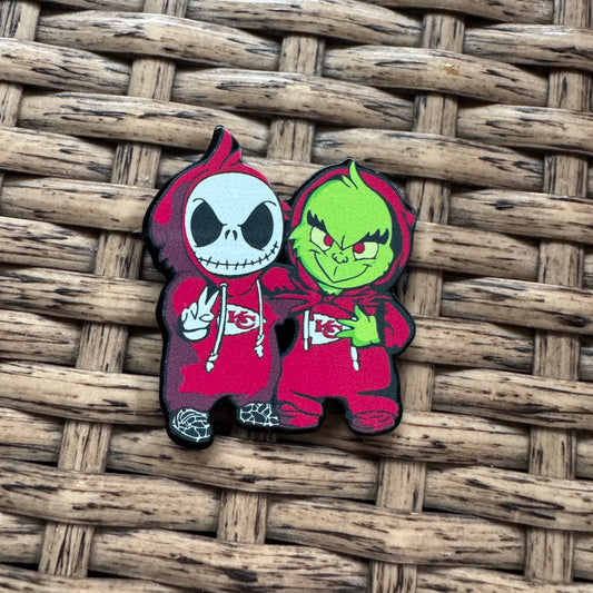 Acrylic Flatback,  Planar, Cabochon, Single Pc - Football Chiefs NBC and Grinch