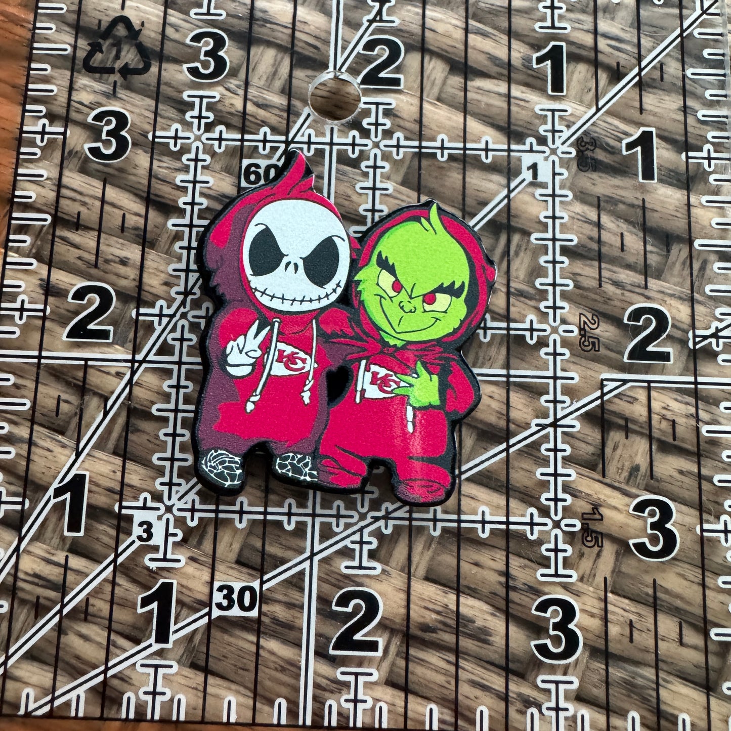 Acrylic Flatback,  Planar, Cabochon, Single Pc - Football Chiefs NBC and Grinch