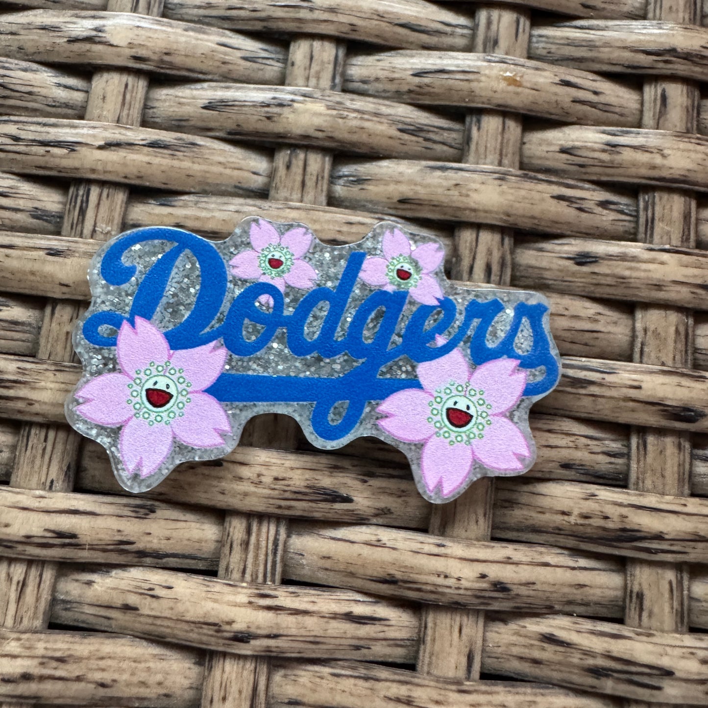 Acrylic Flatback,  Planar, Cabochon, Single Pc - Baseball Dodgers FLoral