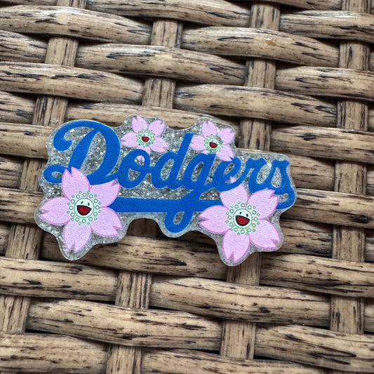 Acrylic Flatback,  Planar, Cabochon, Single Pc - Baseball Dodgers FLoral