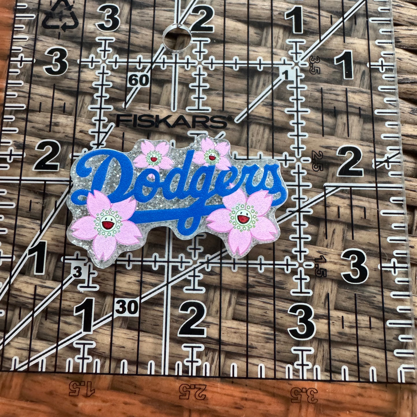 Acrylic Flatback,  Planar, Cabochon, Single Pc - Baseball Dodgers FLoral