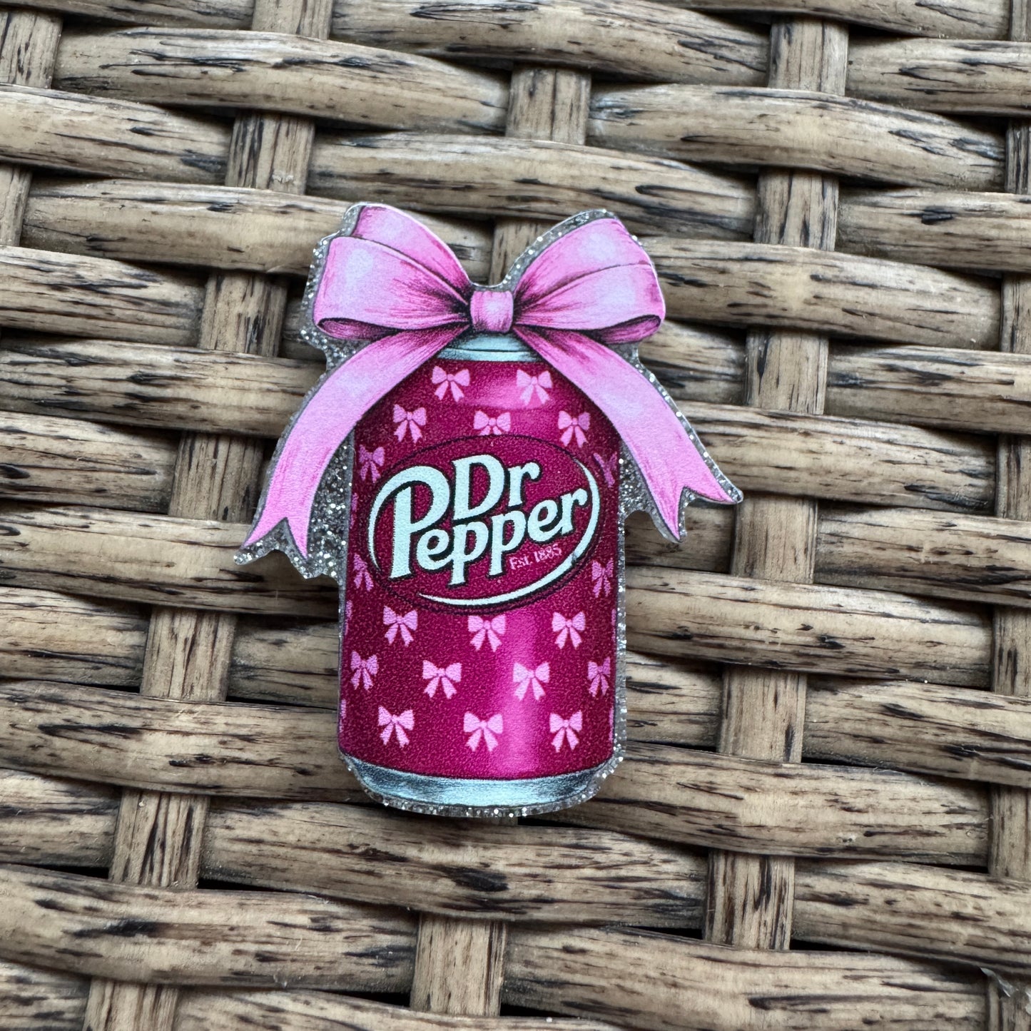 Acrylic Flatback,  Planar, Cabochon, Single Pc - Dr Pepper With A Bow, Small