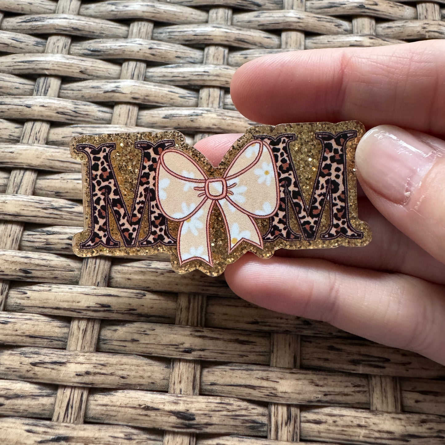 Acrylic Flatback,  Planar, Cabochon, Single Pc - Mom Cheetah with Bow