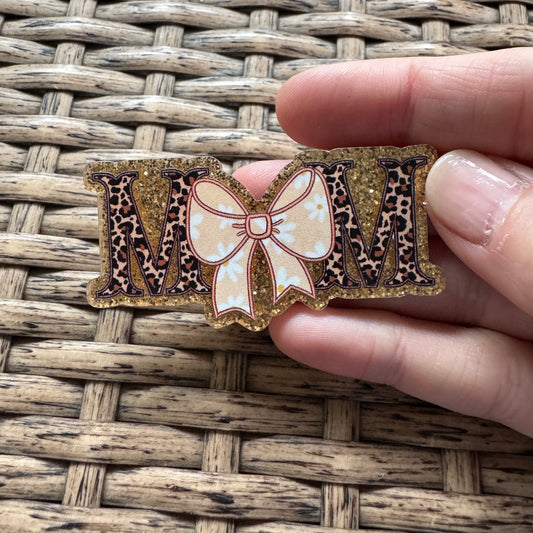 Acrylic Flatback,  Planar, Cabochon, Single Pc - Mom Cheetah with Bow