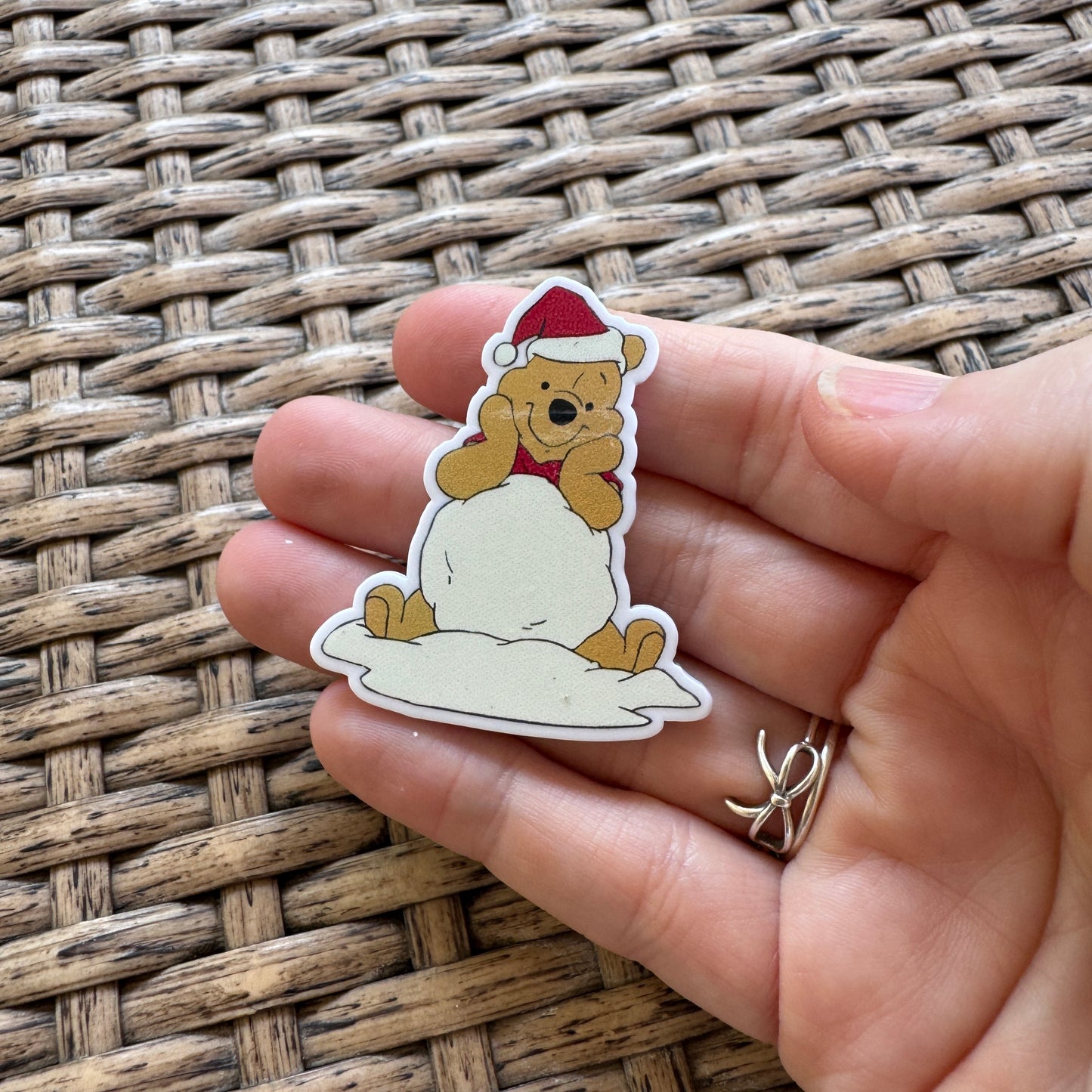 Acrylic Flatback,  Planar, Cabochon, Single Pc - Pooh Bear and snow