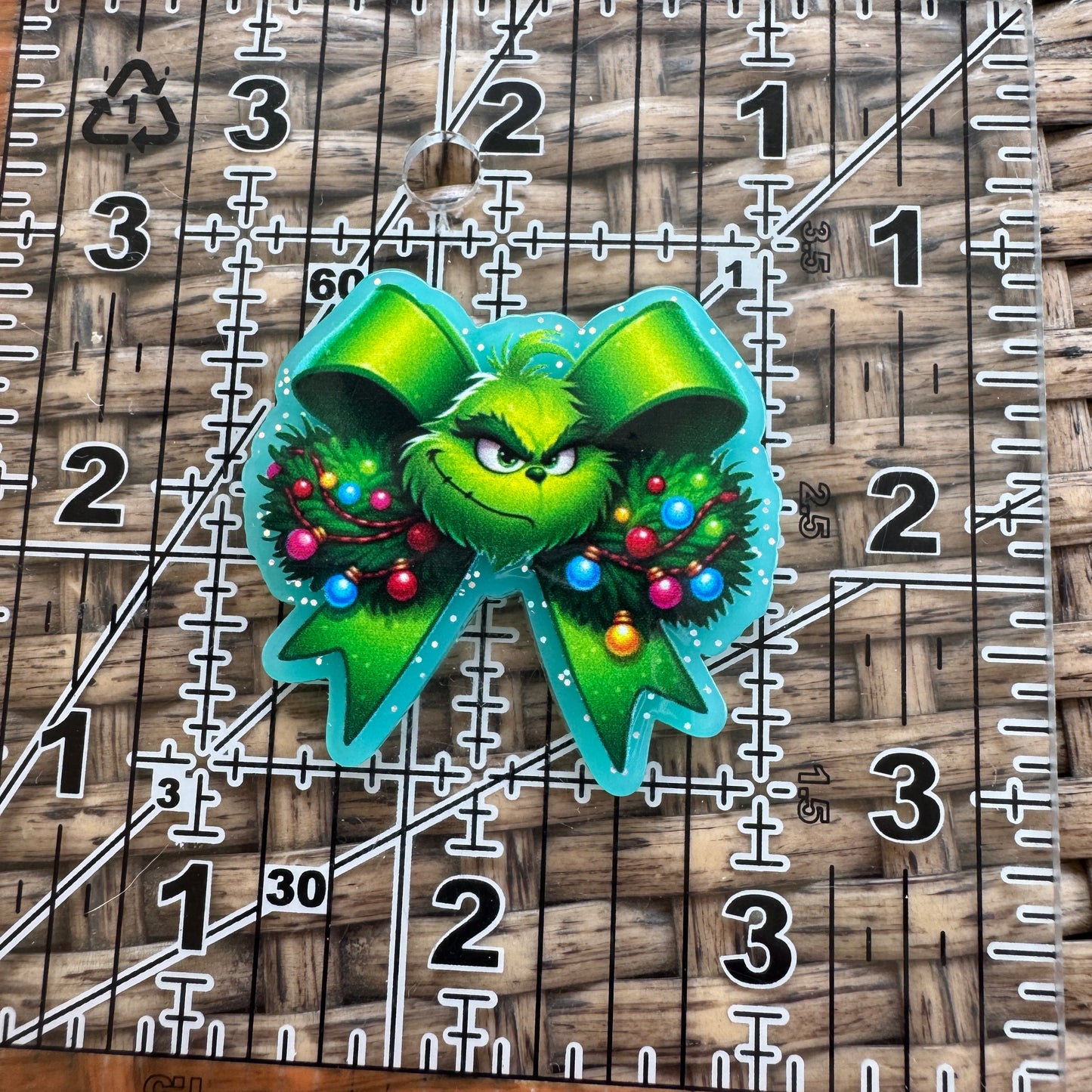 Acrylic Flatback,  Planar, Cabochon, Single Pc - Grinch Bow