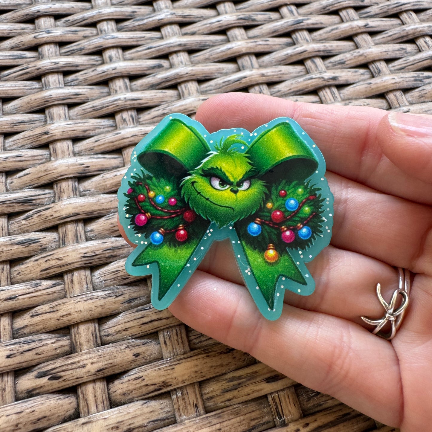 Acrylic Flatback,  Planar, Cabochon, Single Pc - Grinch Bow