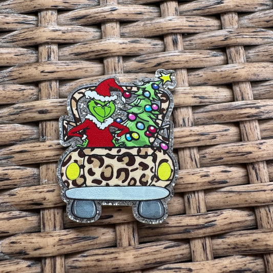 Acrylic Flatback,  Planar, Cabochon, Single Pc -Grinch in Truck