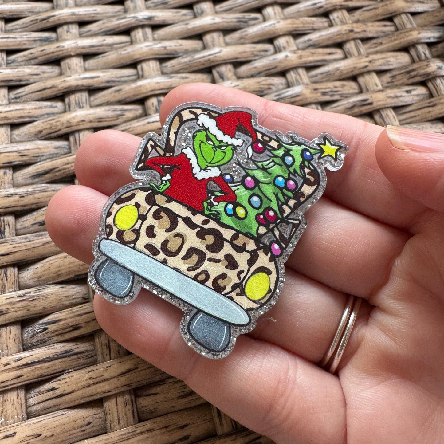 Acrylic Flatback,  Planar, Cabochon, Single Pc -Grinch in Truck