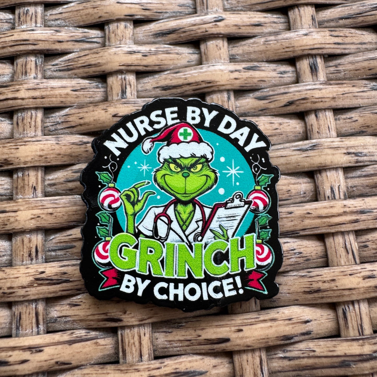 Acrylic Flatback,  Planar, Cabochon, Single Pc -Grinch Nurse