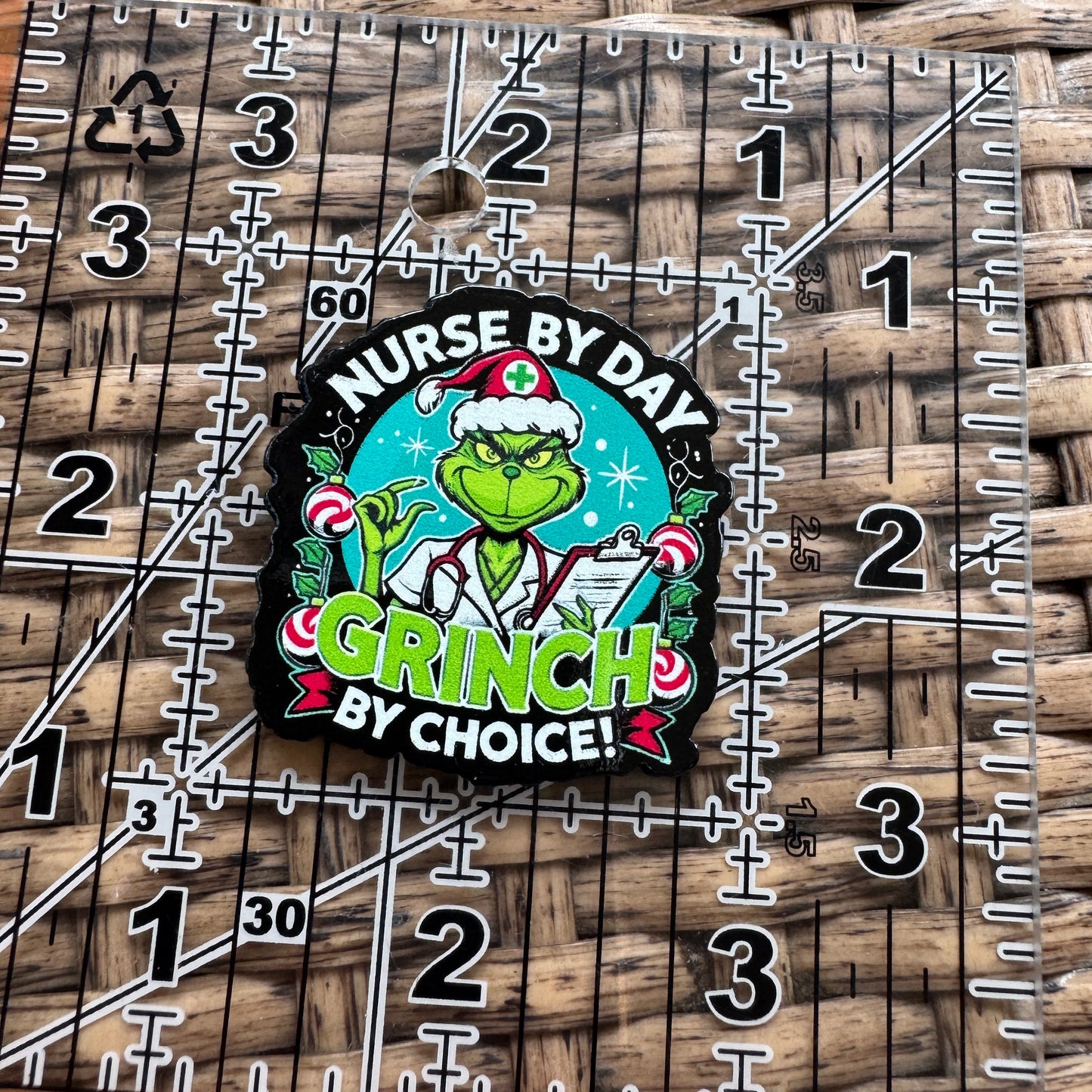 Acrylic Flatback,  Planar, Cabochon, Single Pc -Grinch Nurse