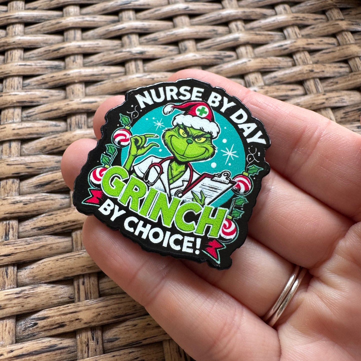 Acrylic Flatback,  Planar, Cabochon, Single Pc -Grinch Nurse