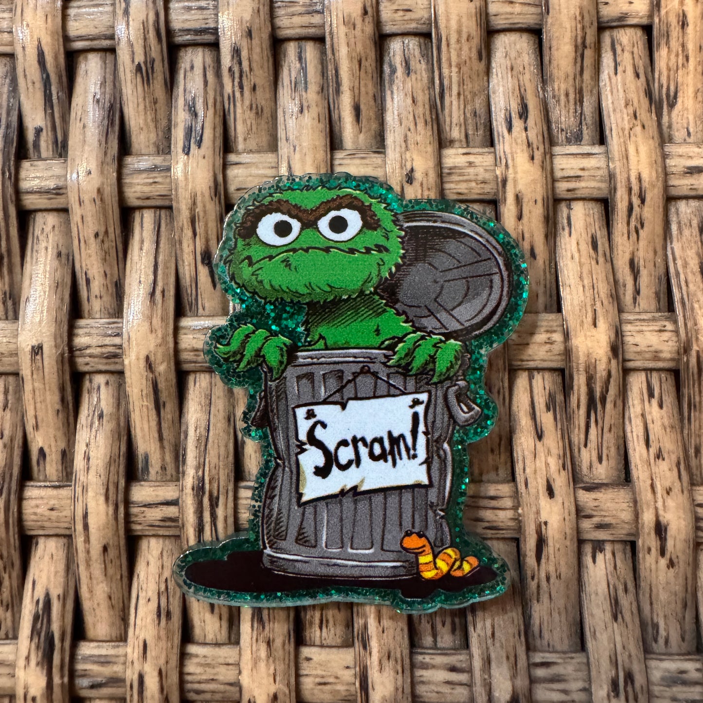 Oscar the Grouch Cartoon Acrylic Flatback,  Planar, Cabochon, Single Pc