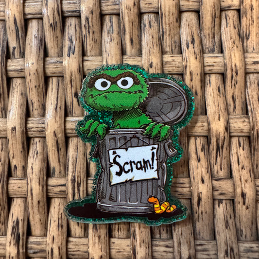 Oscar the Grouch Cartoon Acrylic Flatback,  Planar, Cabochon, Single Pc