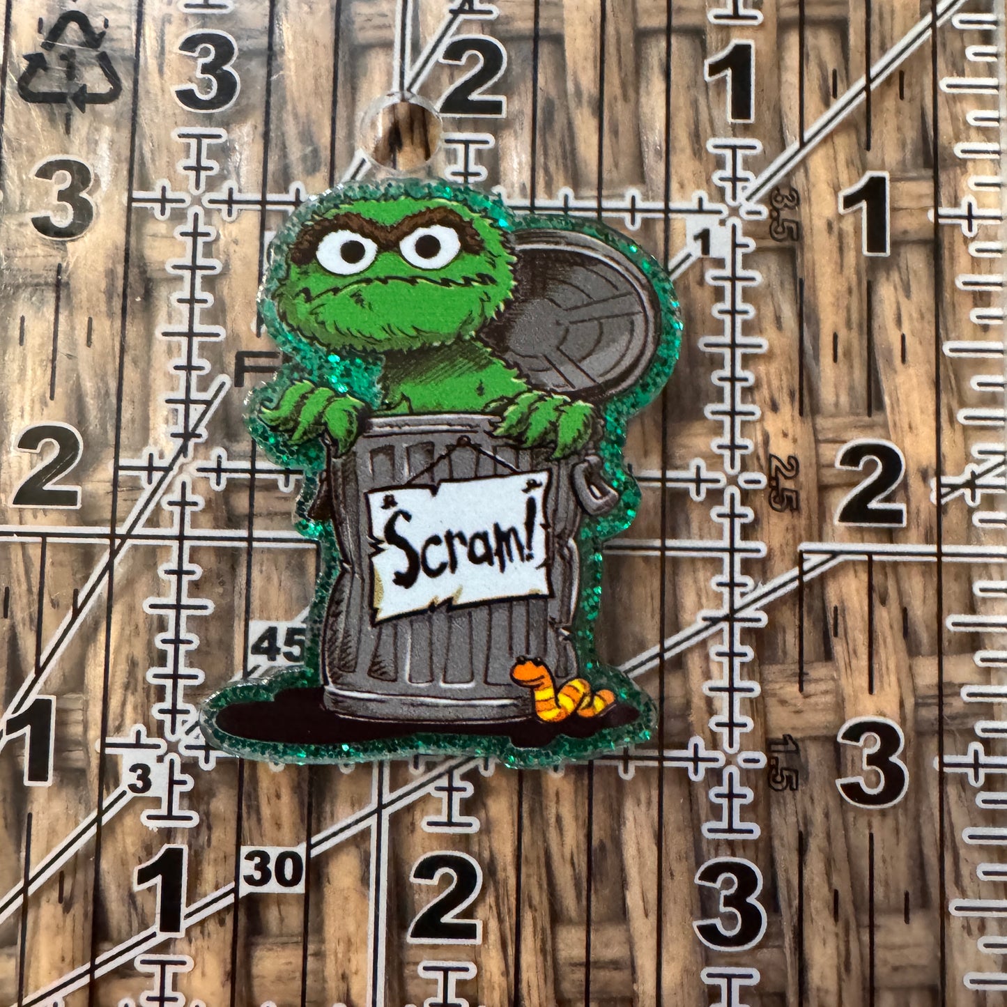 Oscar the Grouch Cartoon Acrylic Flatback,  Planar, Cabochon, Single Pc
