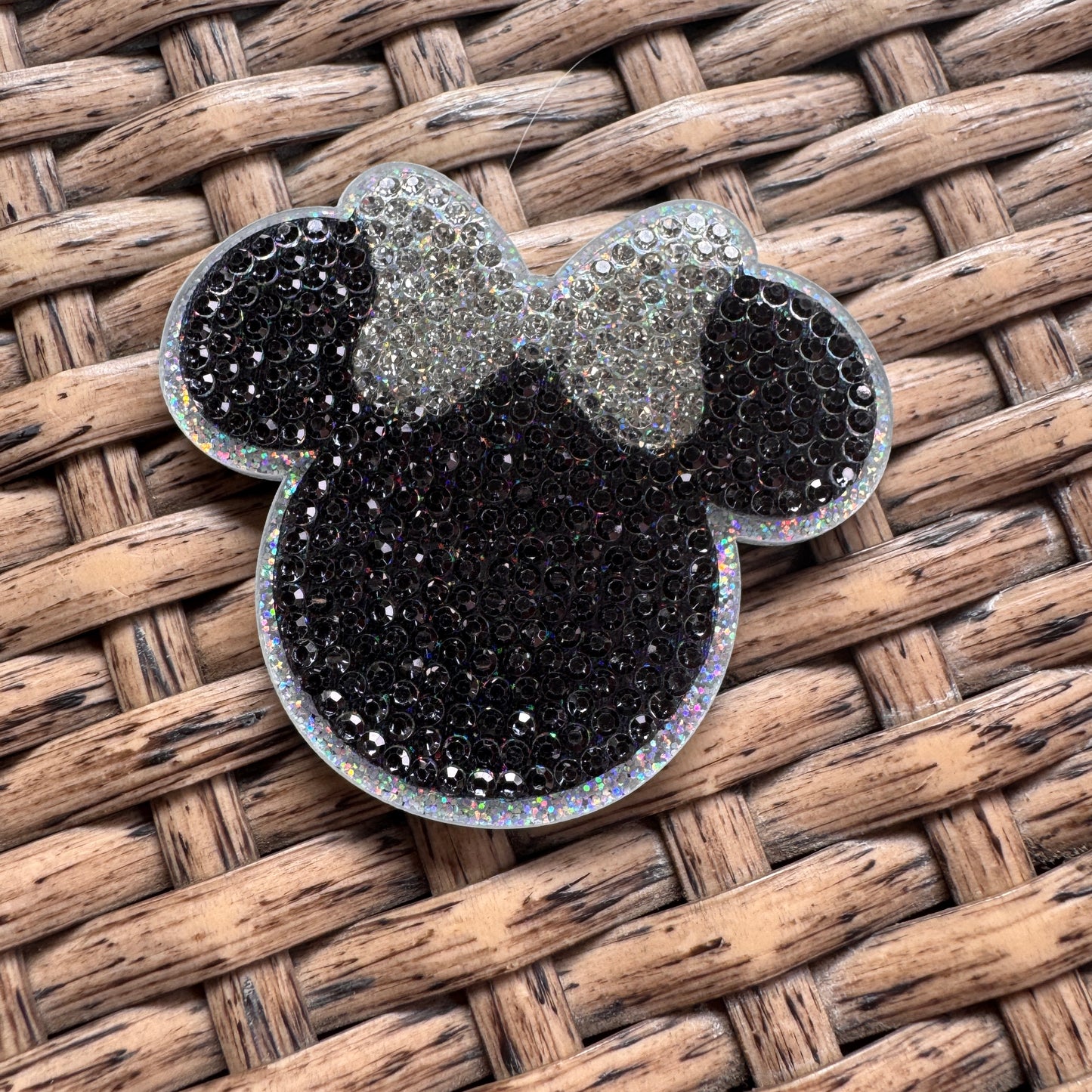 Acrylic Flatback,  Planar, Cabochon, Single Pc -Rhinestone Black Mickey Head with Bow