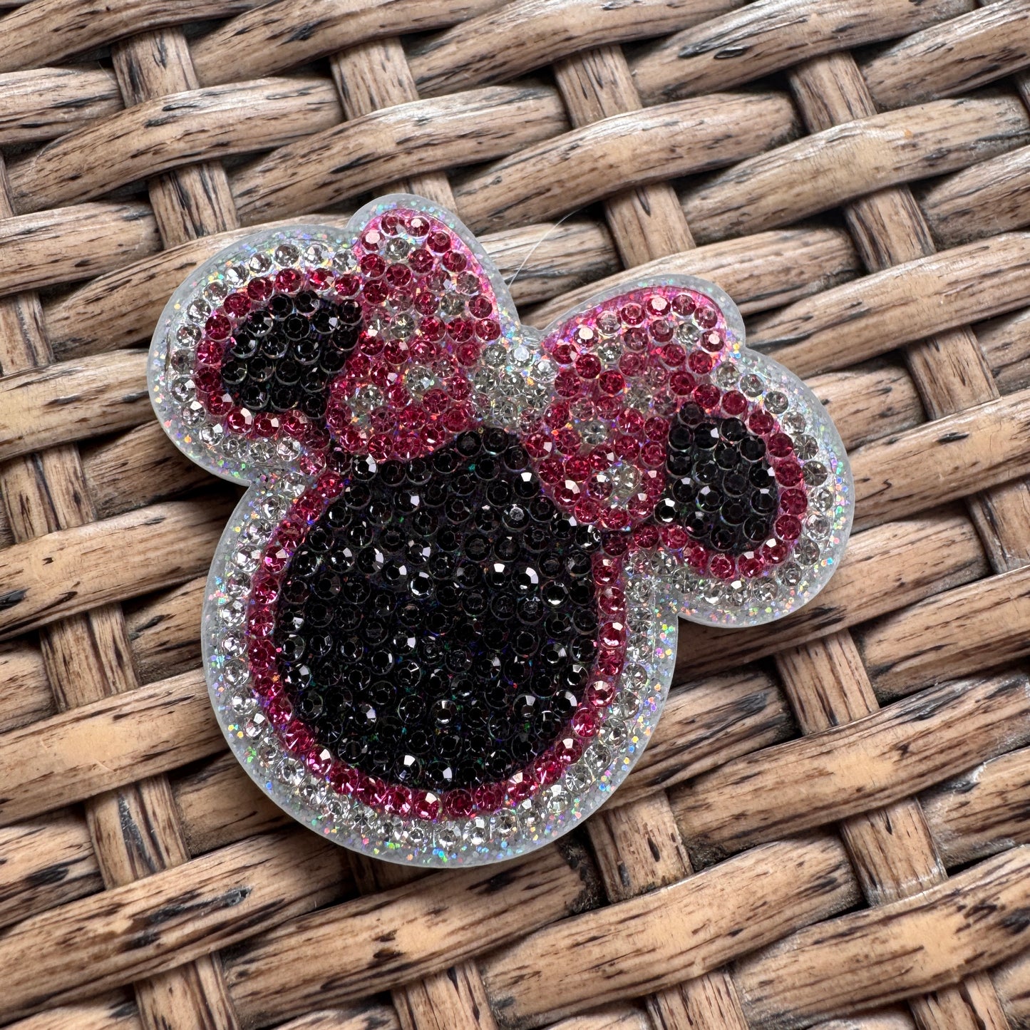 Acrylic Flatback,  Planar, Cabochon, Single Pc -Rhinestone Black Mickey Head with Pink Bow