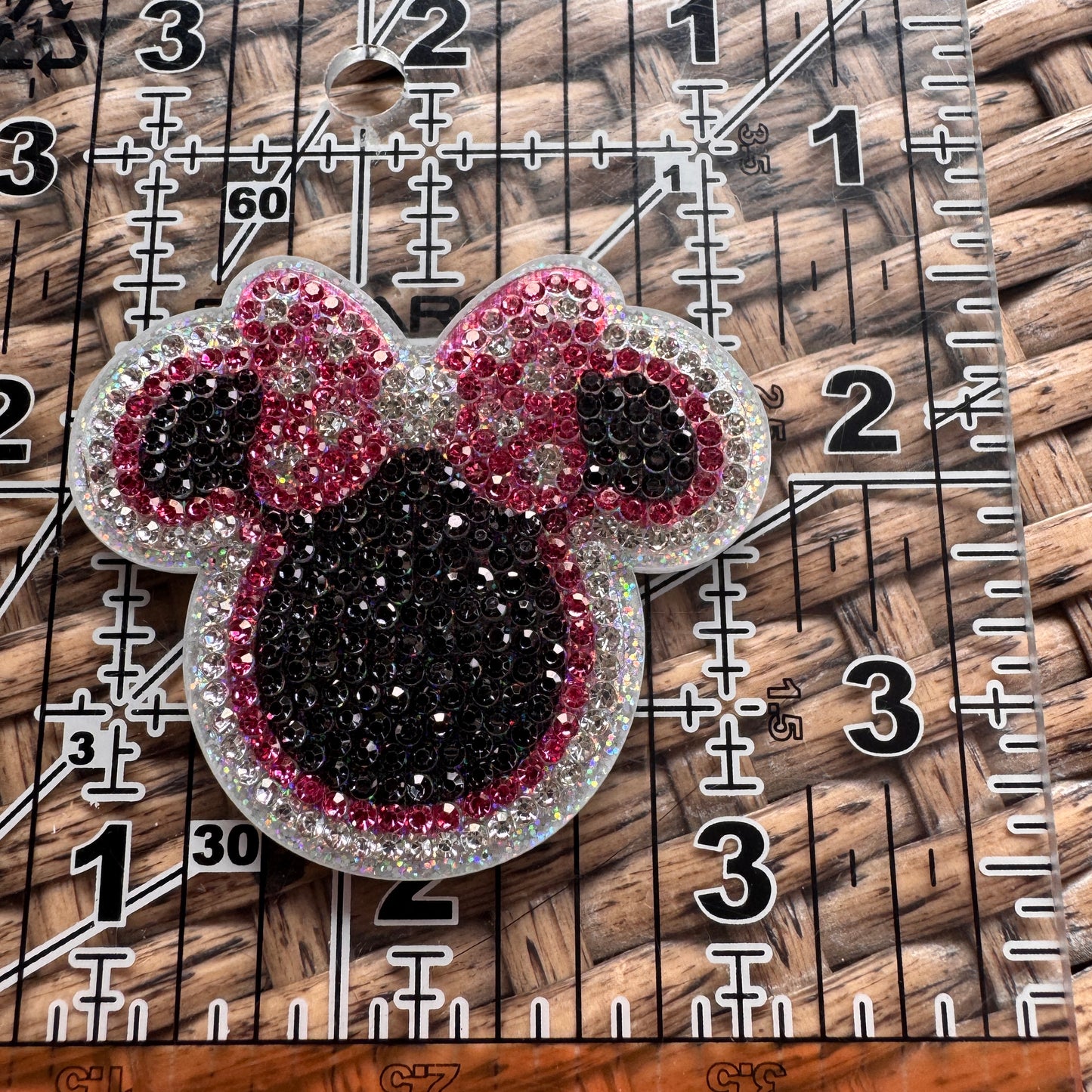 Acrylic Flatback,  Planar, Cabochon, Single Pc -Rhinestone Black Mickey Head with Pink Bow