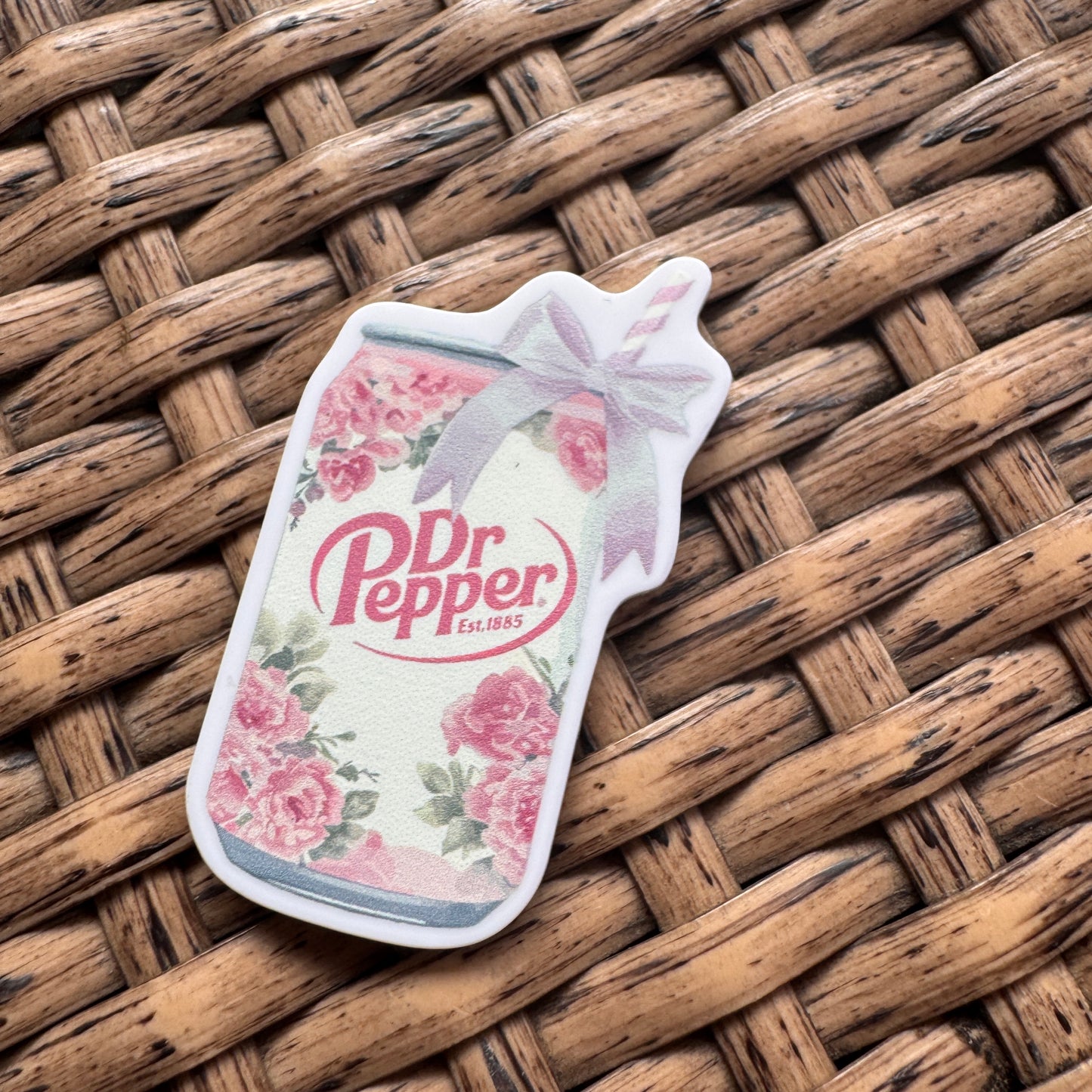 Acrylic Flatback,  Planar, Cabochon, Single Pc - Floral Dr Pepper Can