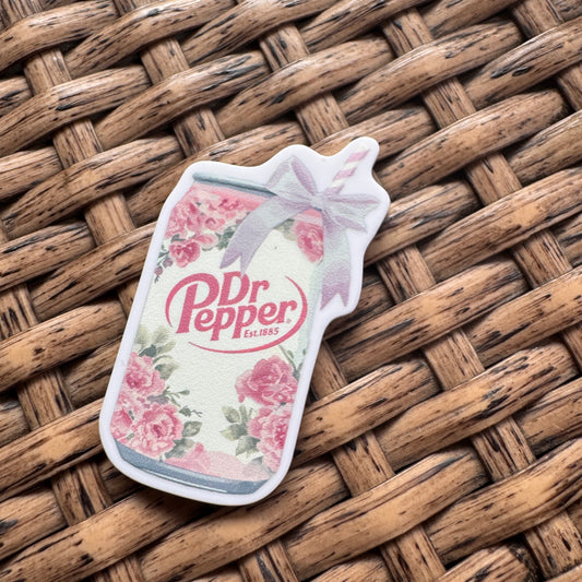 Acrylic Flatback,  Planar, Cabochon, Single Pc - Floral Dr Pepper Can