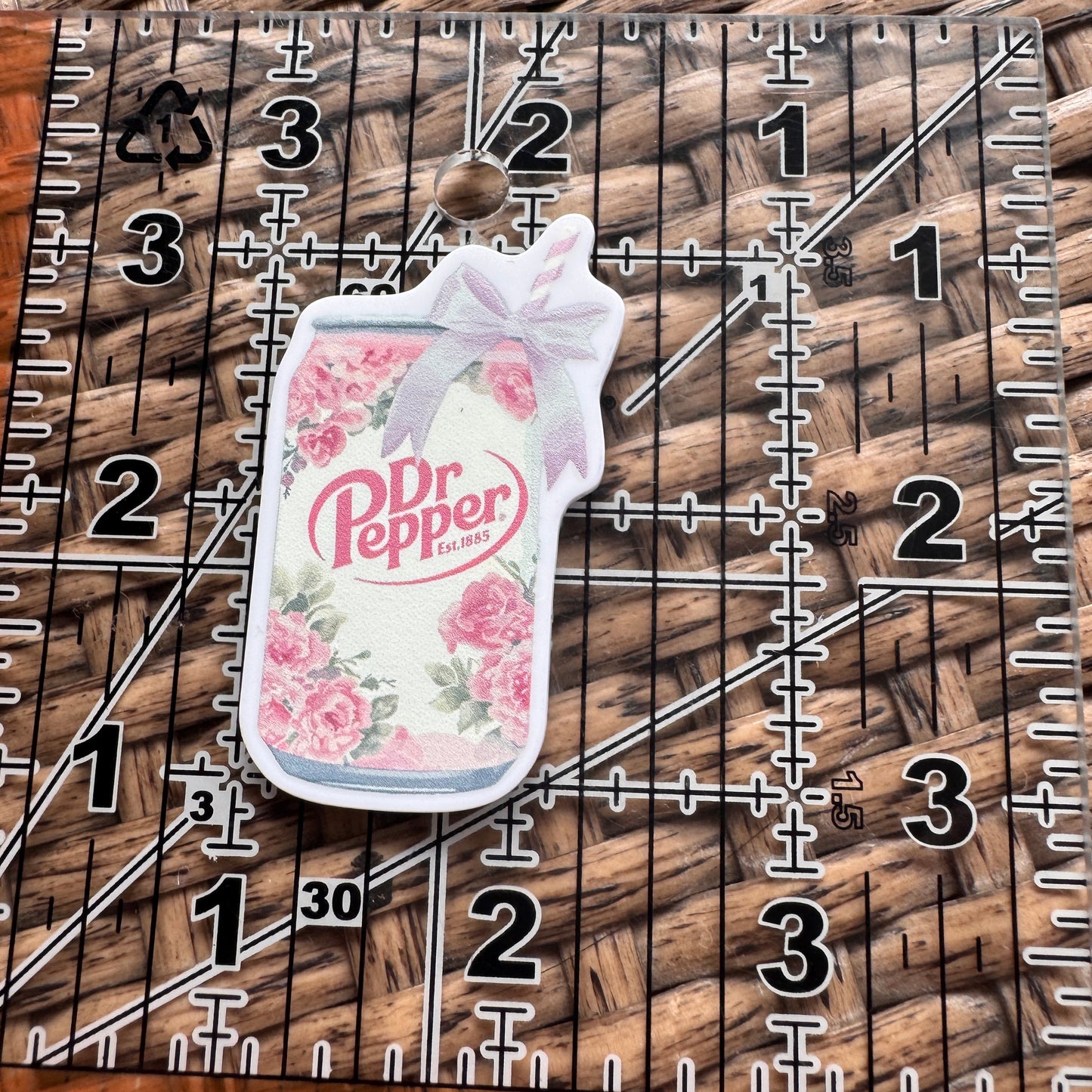 Acrylic Flatback,  Planar, Cabochon, Single Pc - Floral Dr Pepper Can