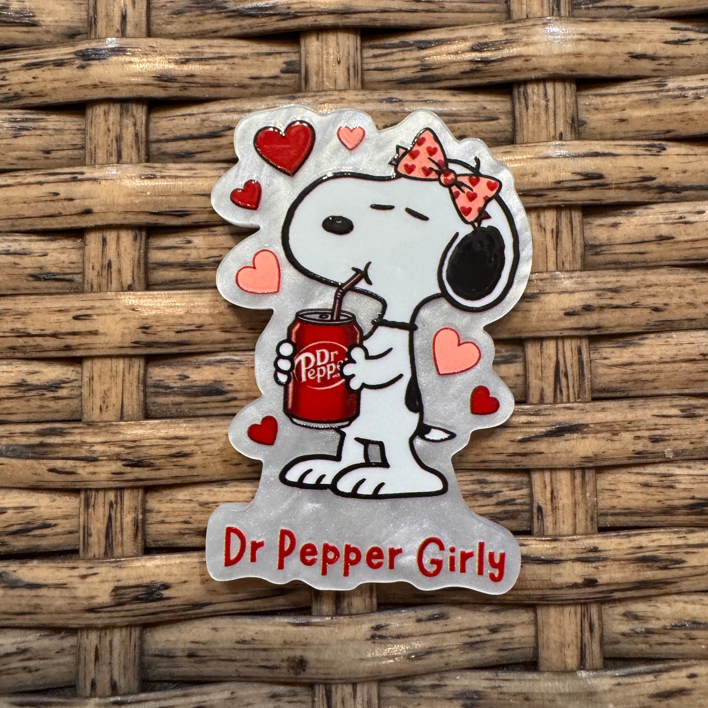 Dr Pepper and Snoopy Acrylic Flatback,  Planar, Cabochon, Single Pc