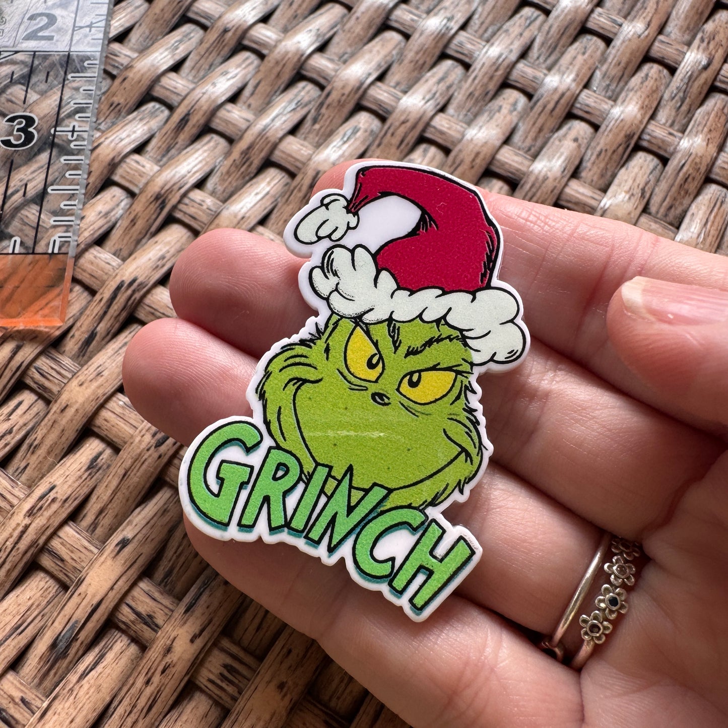 Acrylic Flatback,  Planar, Cabochon, Single Pc - Grinch in Red hat