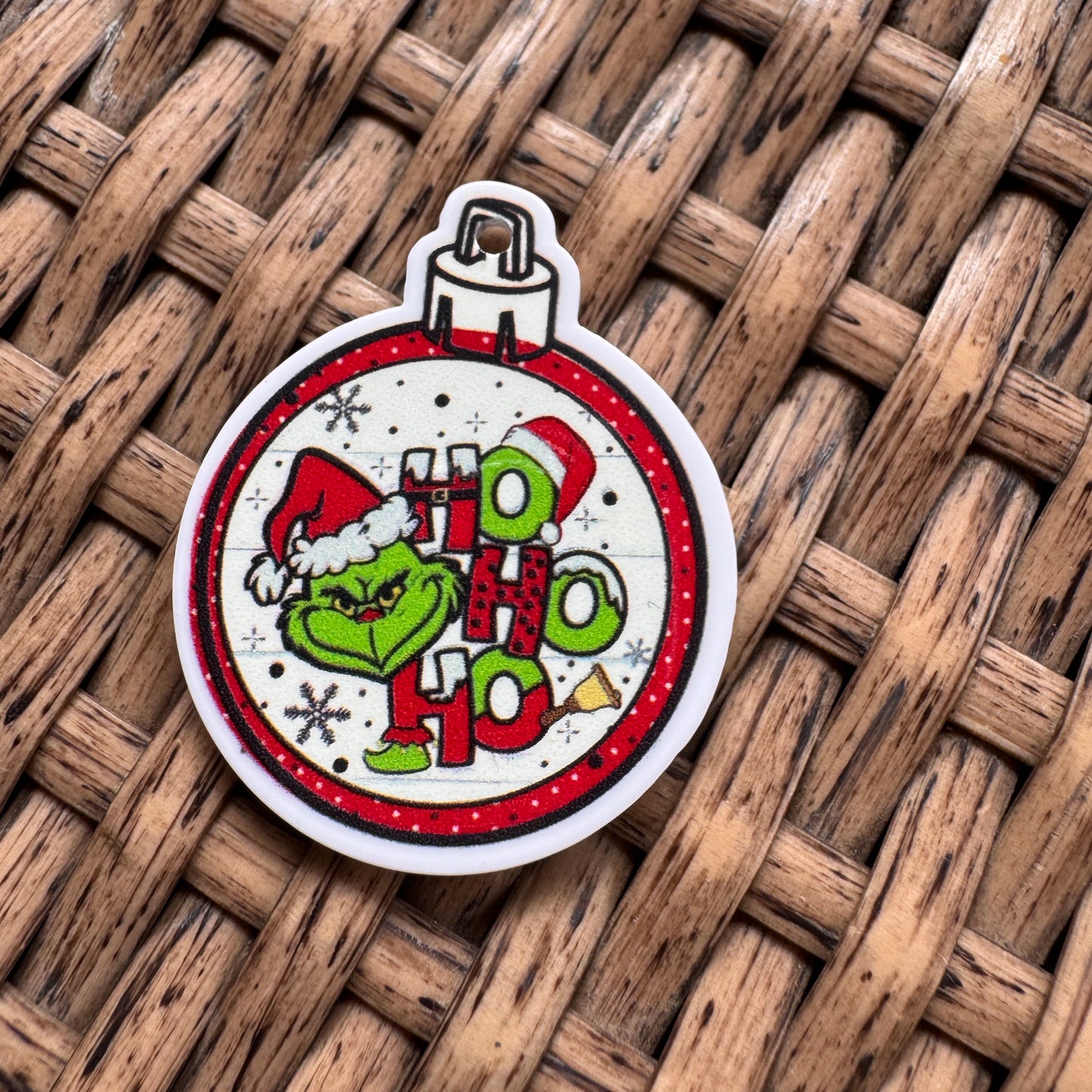 Acrylic Flatback,  Planar, Cabochon, Single Pc - Grinch Ornament (Hole in Top)