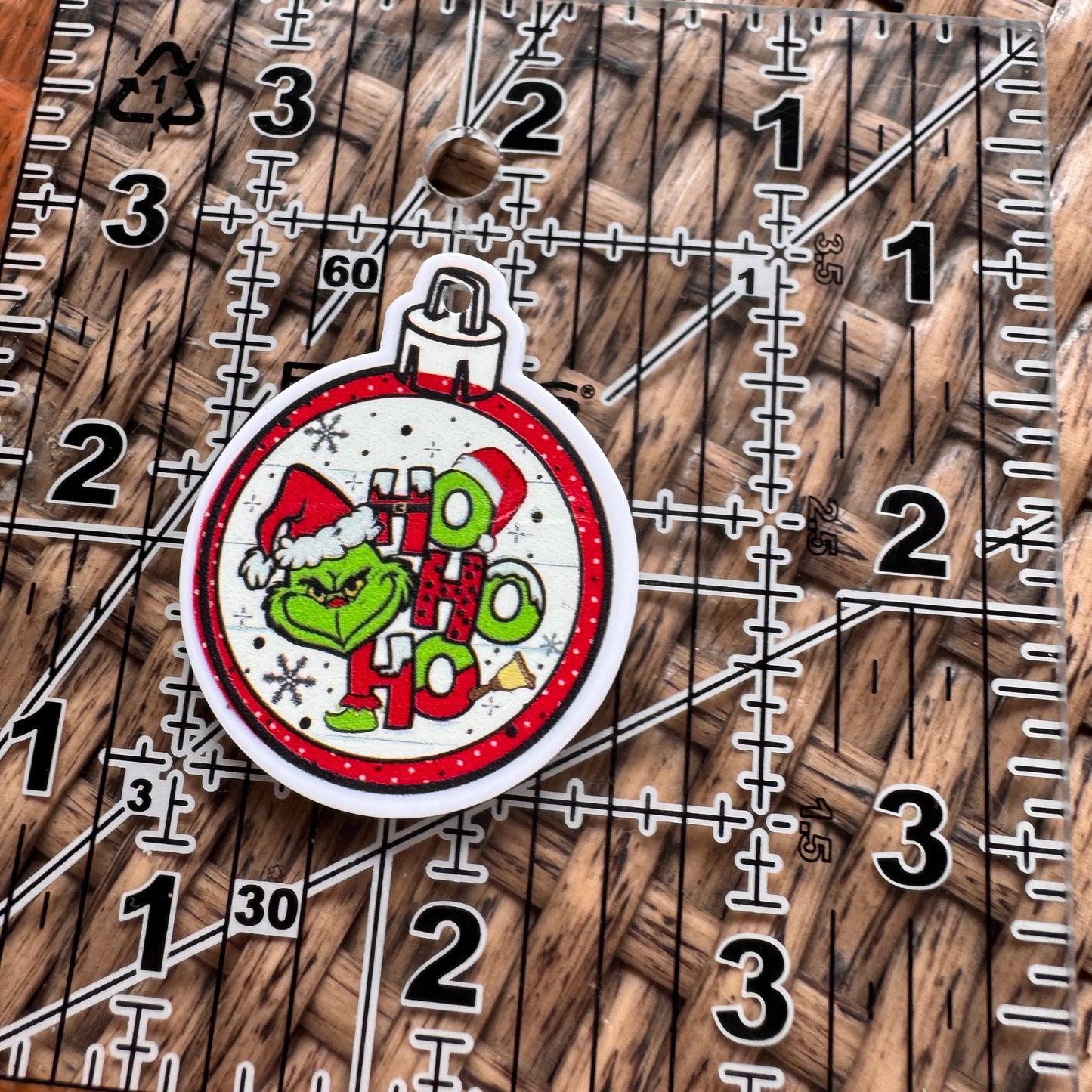 Acrylic Flatback,  Planar, Cabochon, Single Pc - Grinch Ornament (Hole in Top)